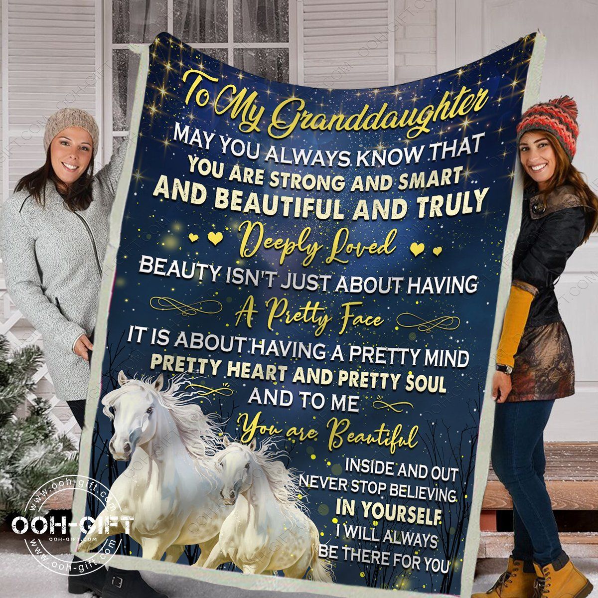 To My Granddaughter Horse Sherpa Fleece Blanket