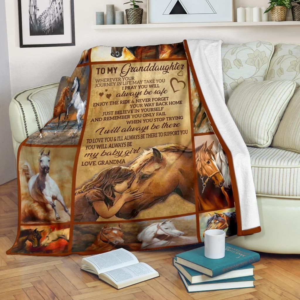 To My Granddaughter Horse Sherpa Fleece Blanket