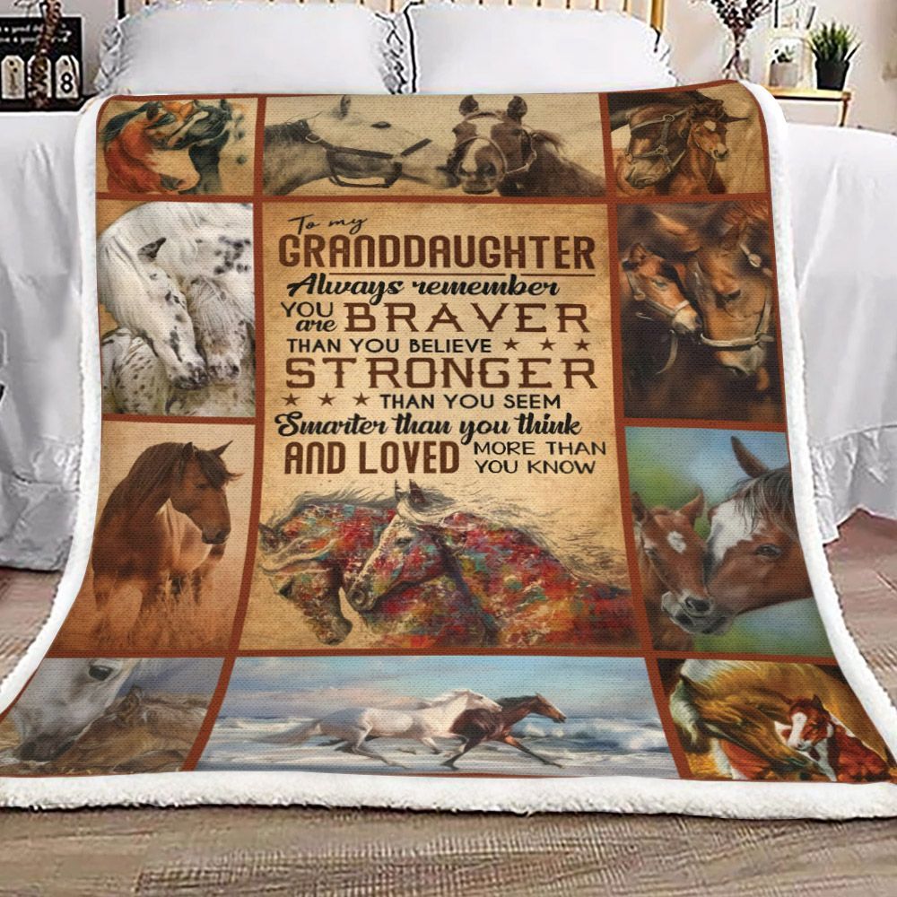 To My Granddaughter Horse Sherpa Fleece Blanket
