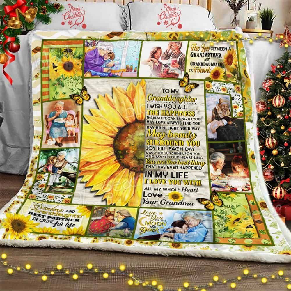 To My Granddaughter I Wish You All The Happiness Sunflower Fleece Blanket