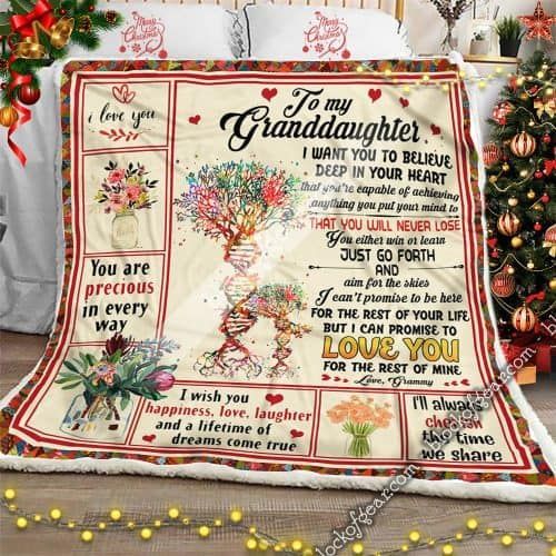 To My Granddaughter Love Grammy Tree Of Life Sherpa Fleece Blanket