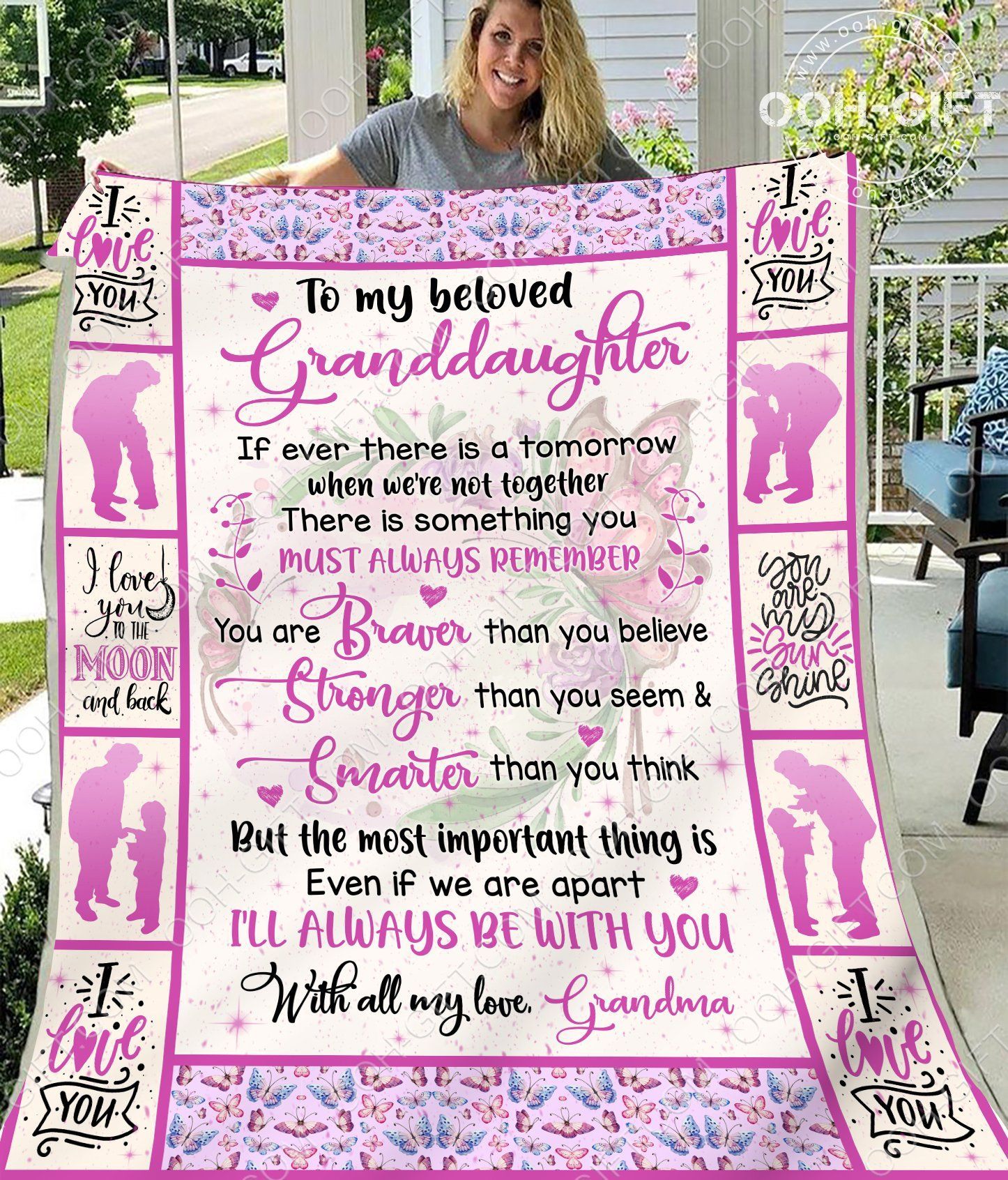 To My Granddaughter Pink Sherpa Fleece Blanket