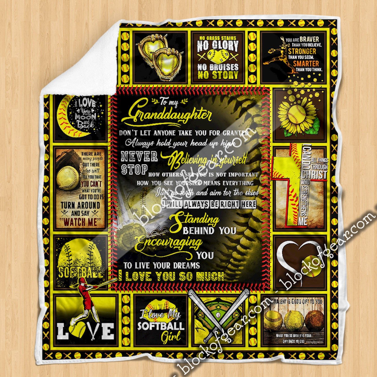 To My Granddaughter Softball Sherpa Fleece Blanket