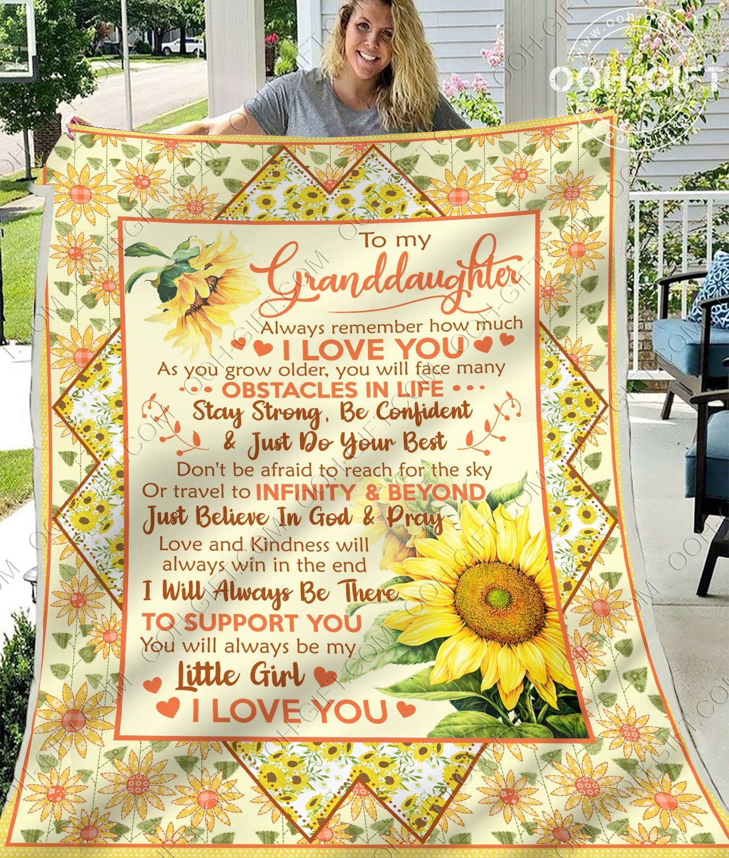 To My Granddaughter Sunflower Sherpa Fleece Blanket