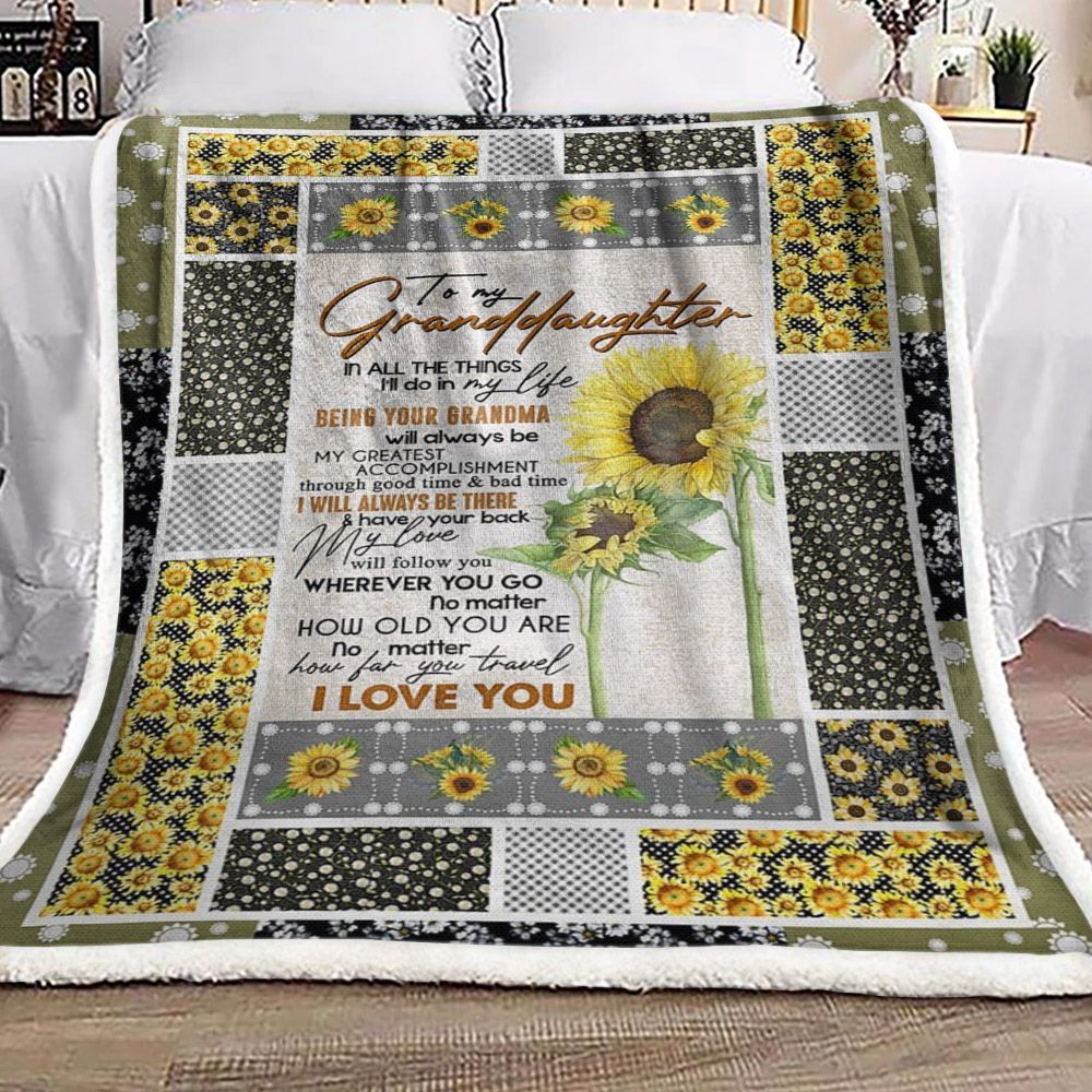 To My Granddaughter Sunflower Sherpa Fleece Blanket