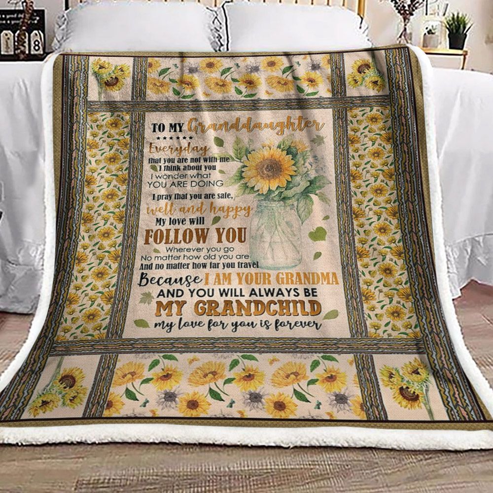 To My Granddaughter Sunflower Sherpa Fleece Blanket