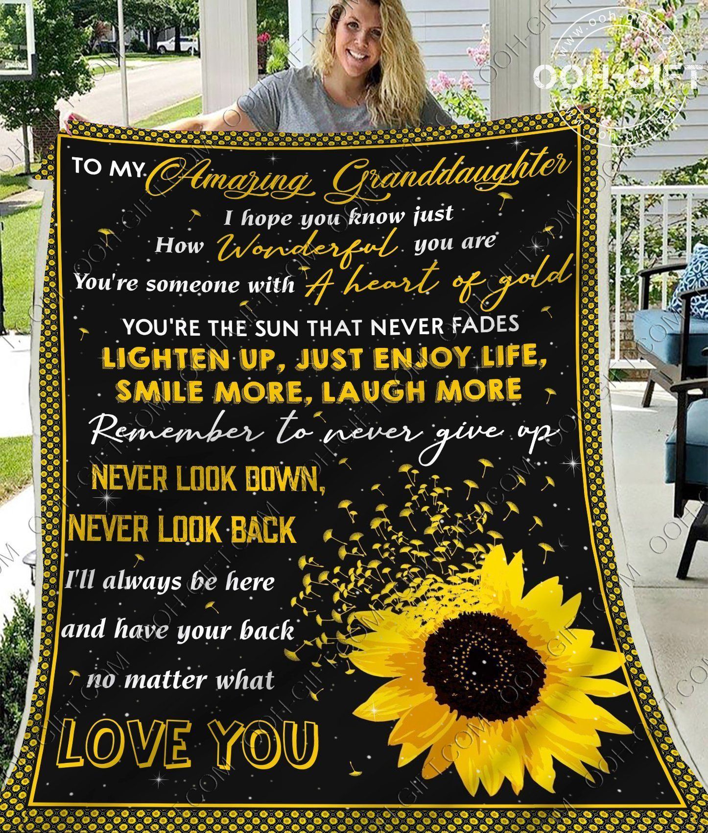 To My Granddaughter Sunflower Sherpa Fleece Blanket