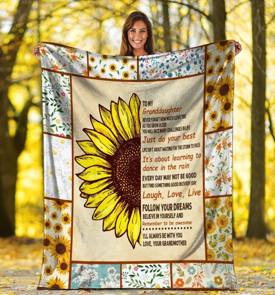To My Granddaughter Sunflower Follow Your Dream Fleece Blanket