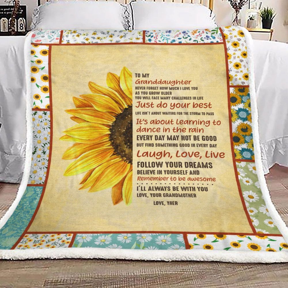 To My Granddaughter Sunflower Sherpa Fleece Blanket