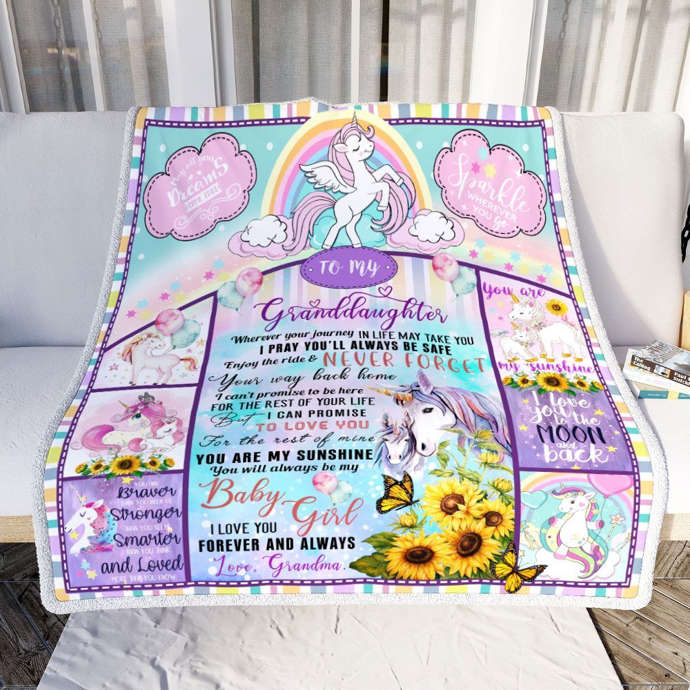To My Granddaughter Sunflower Unicorn Sherpa Fleece Blanket