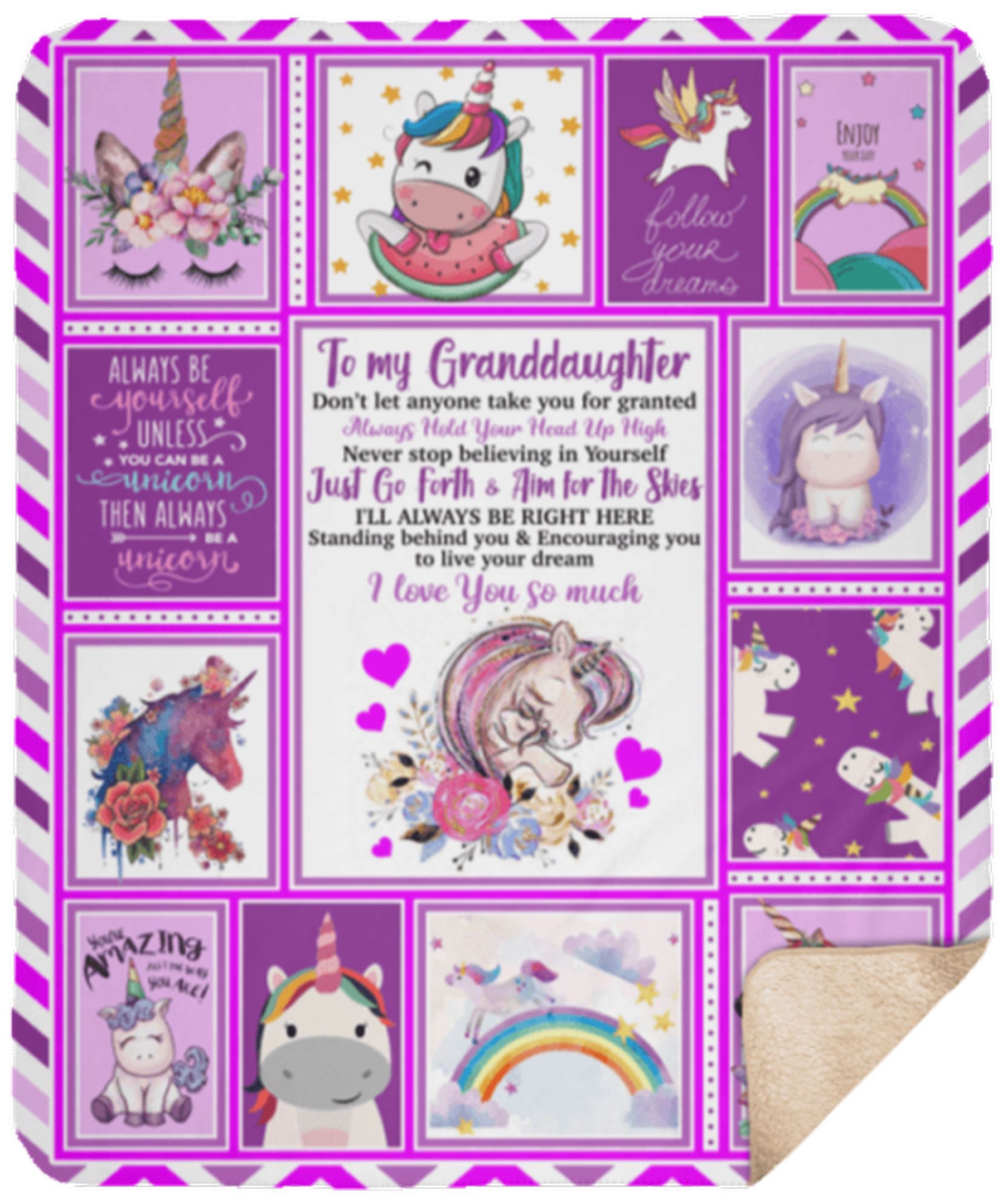 To My Granddaughter Unicorn Sherpa Fleece Blanket