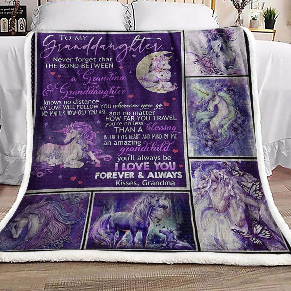To My Granddaughter Unicorn Sherpa Fleece Blanket