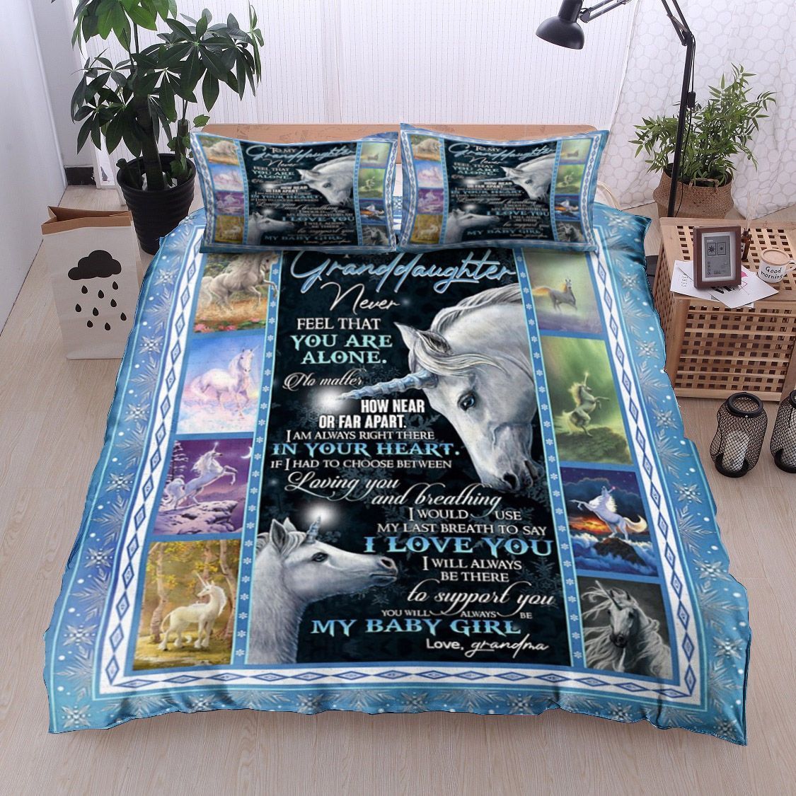 To My Granddaughter Unicorn Bedding Set