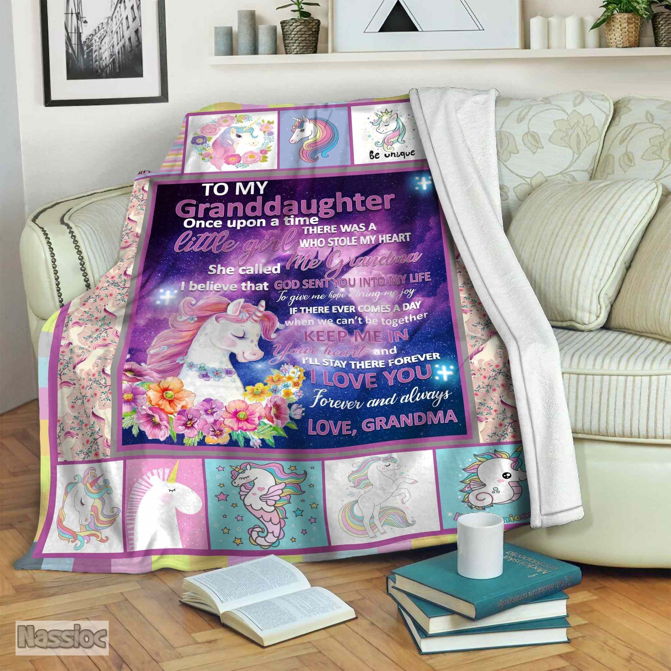 To My Granddaughter Unicorn Fleece Blanket