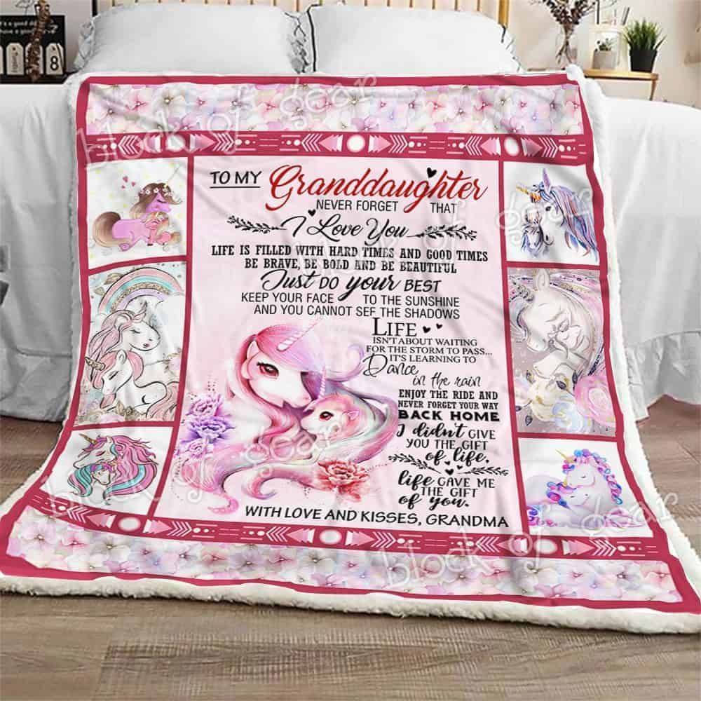 To My Granddaughter Unicorn Fleece Blanket