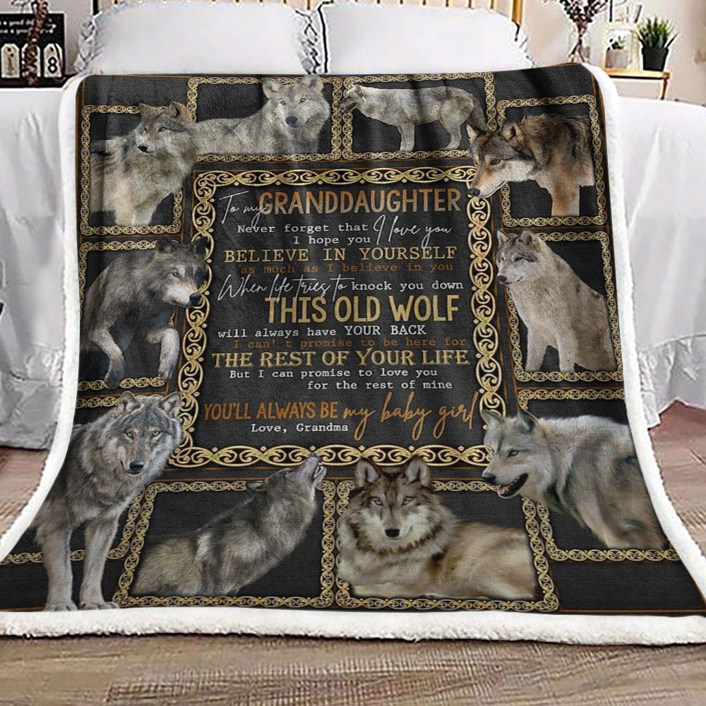 To My Granddaughter Wolf Sherpa Fleece Blanket