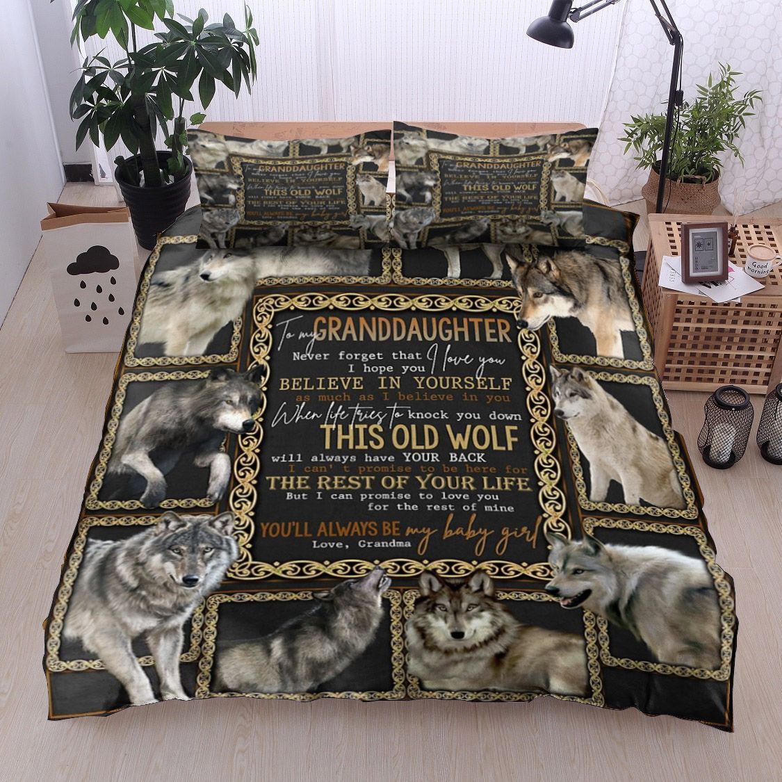 To My Granddaughter Wolf Bedding Set