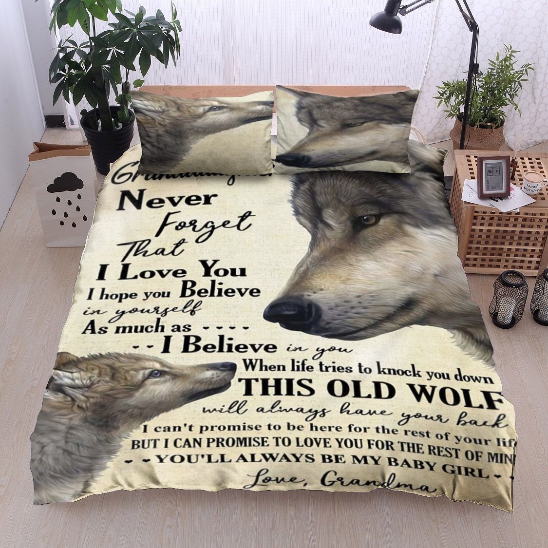 To My Granddaughter Wolf Bedding Set