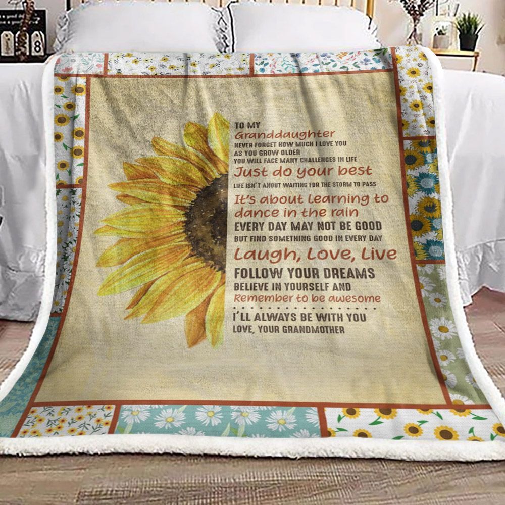To My Granddaughter Your Grandmother Sunflower Sherpa Fleece Blanket