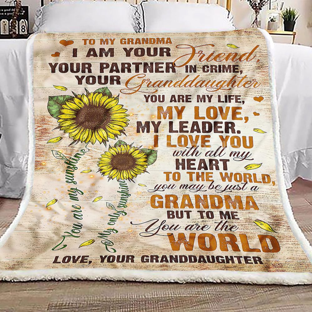 To My Grandma Sunflower Fleece Blanket