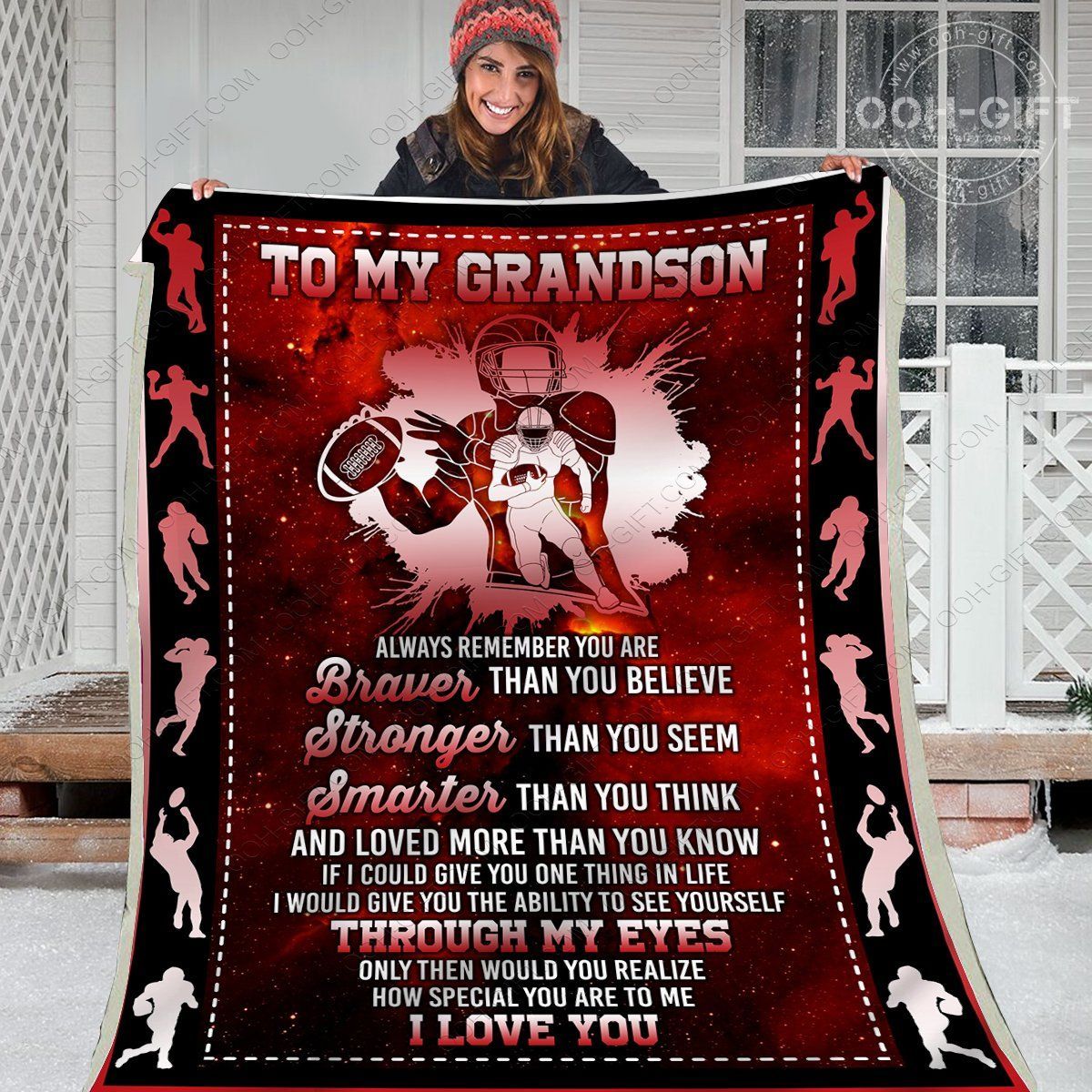 To My Grandson American Football Sherpa Fleece Blanket