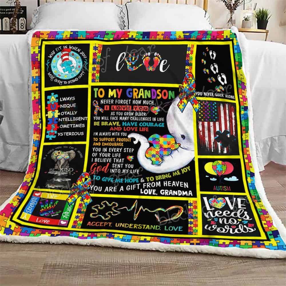 To My Grandson Autism Awareness Fleece Blanket