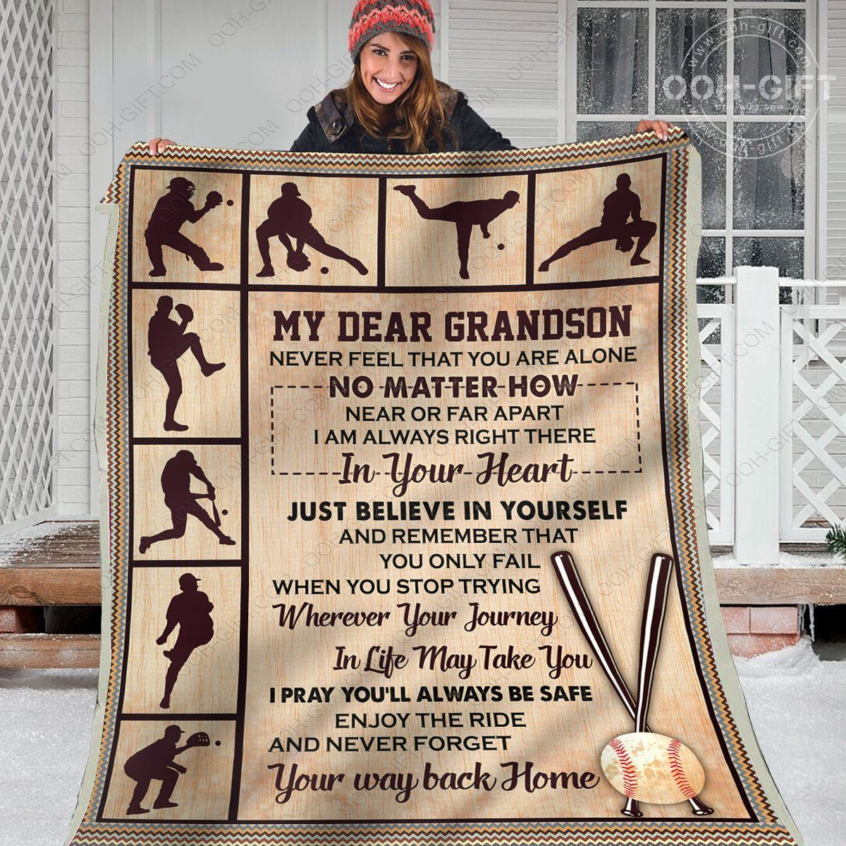 To My Grandson Baseball Sherpa Fleece Blanket