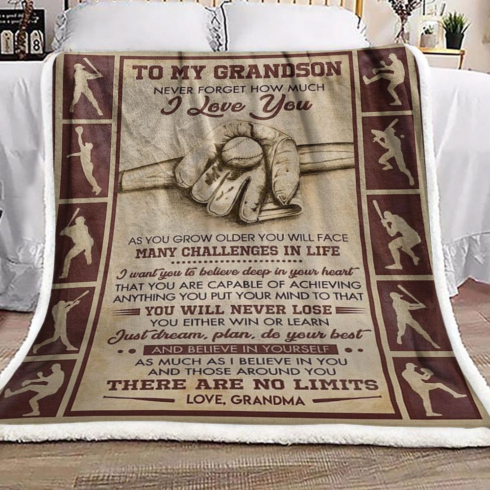 To My Grandson Baseball Sherpa Fleece Blanket