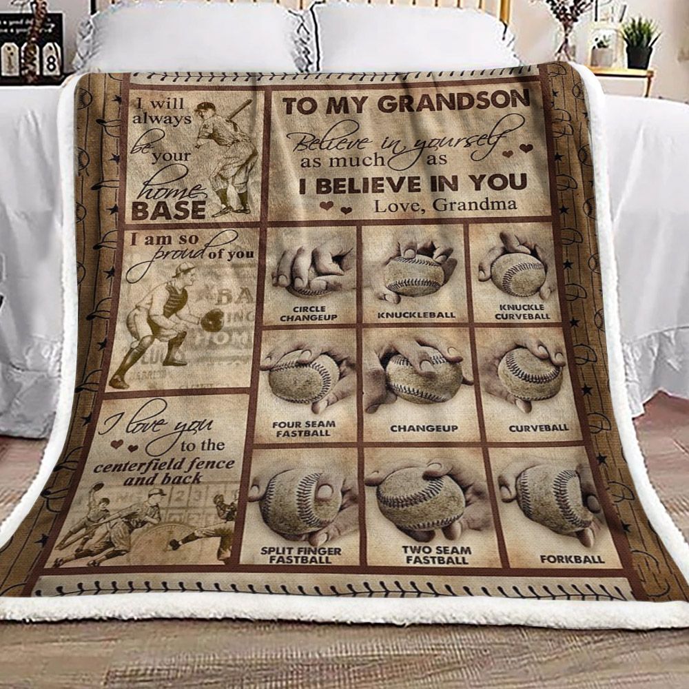 To My Grandson Baseball Sherpa Fleece Blanket