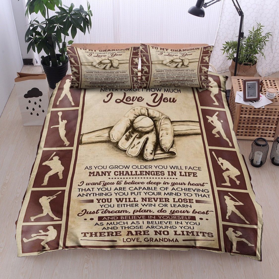 To My Grandson Baseball Bedding Set