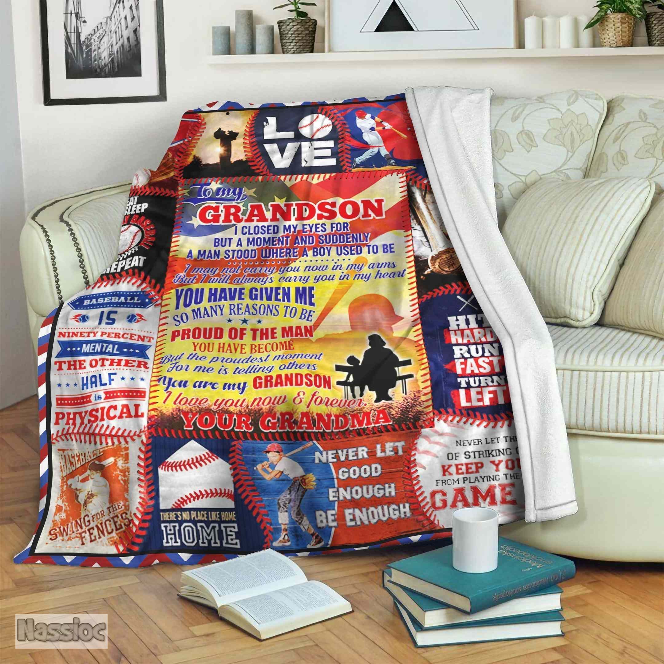 To My Grandson Baseball Fleece Blanket