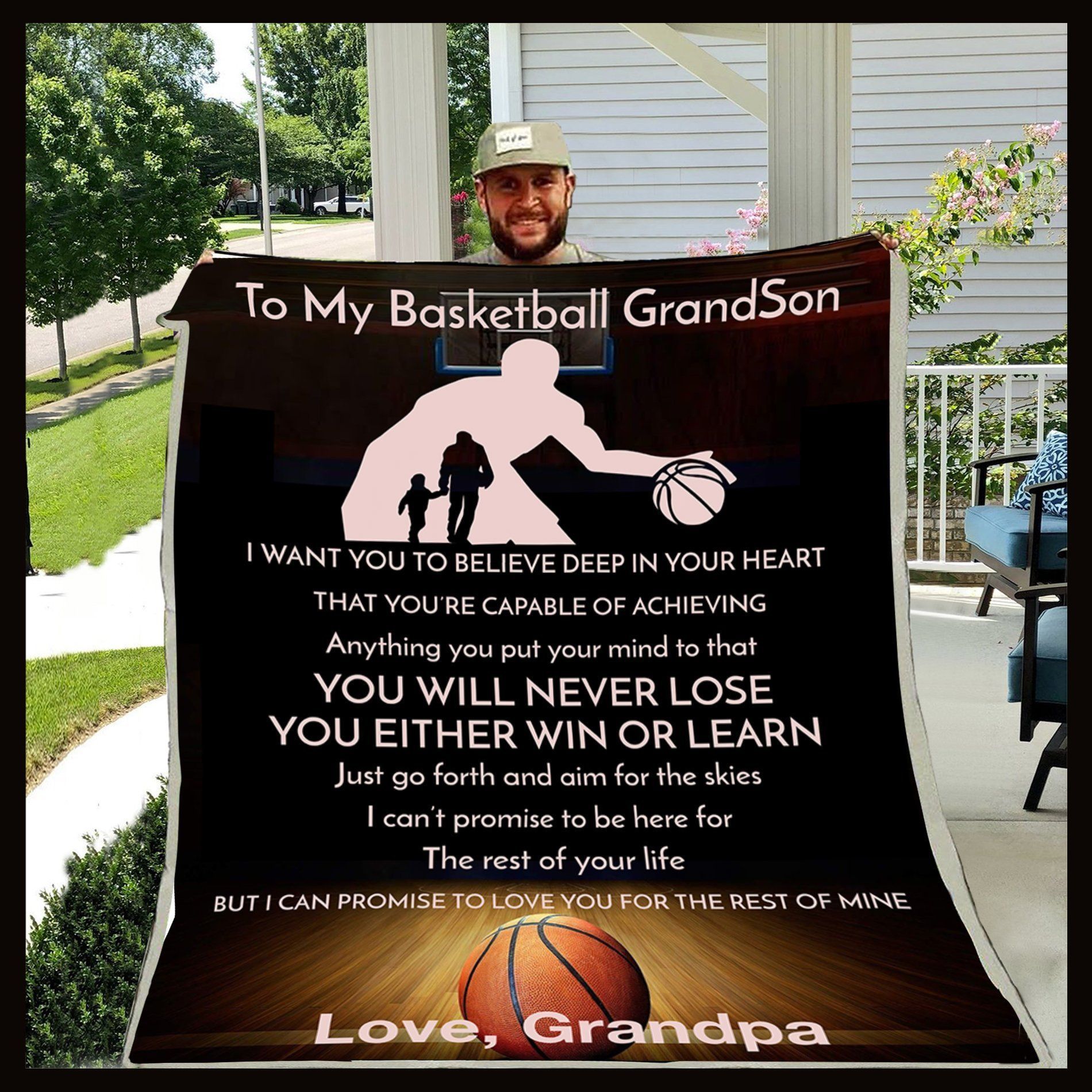 To My Grandson Basketball Grandpa Sherpa Fleece Blanket