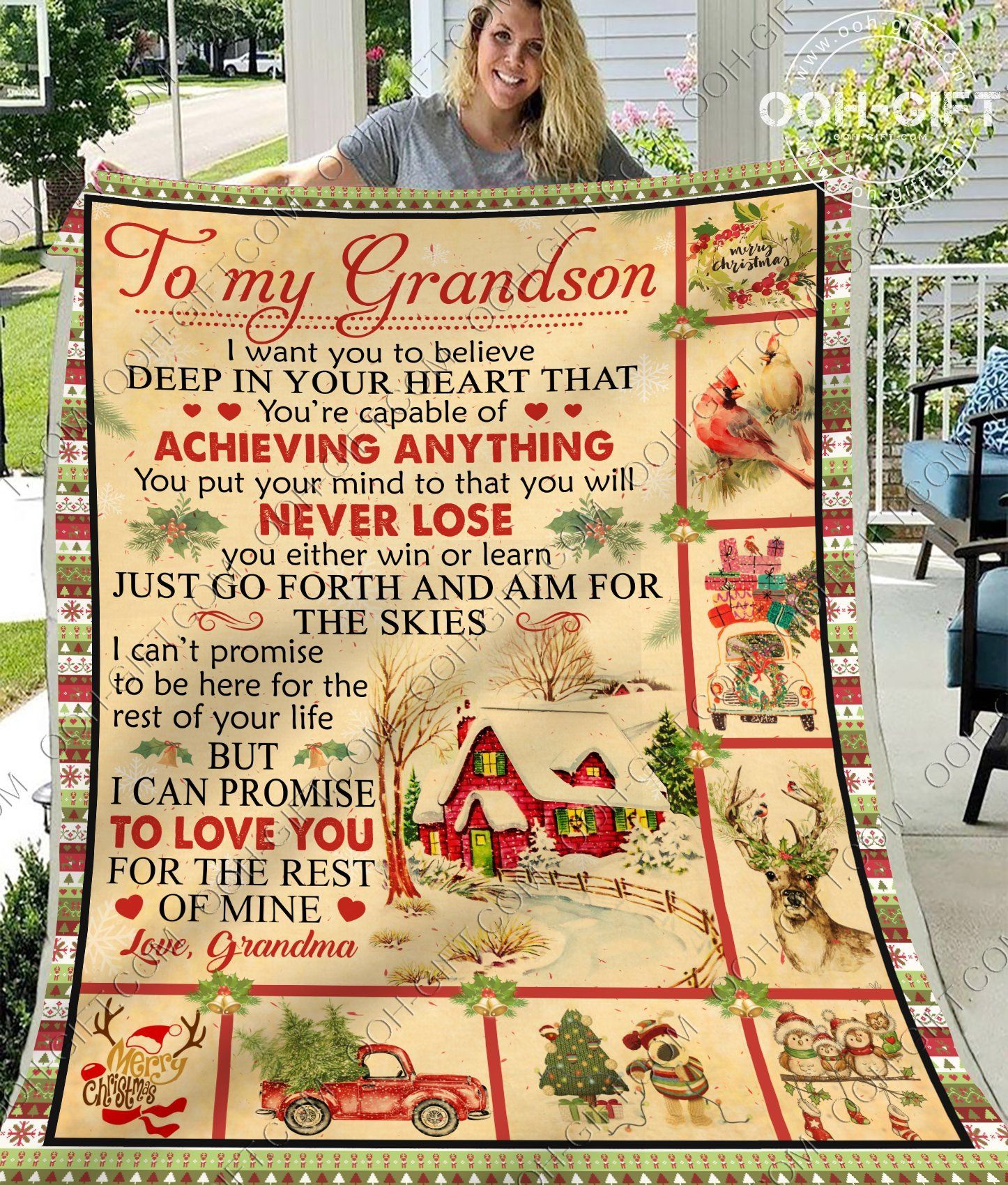 To My Grandson Christmas Sherpa Fleece Blanket