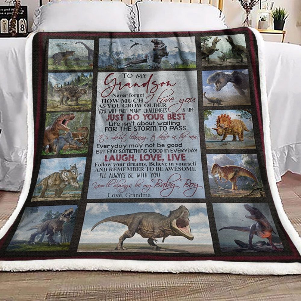 To My Grandson Dinosaur Sherpa Fleece Blanket