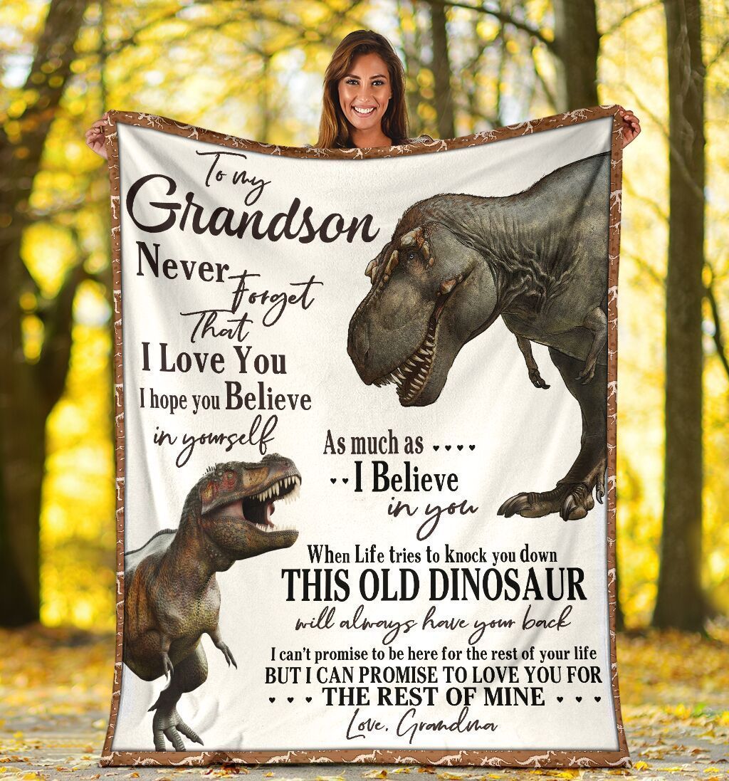 To My Grandson Dinosaur Printed Fleece Blanket