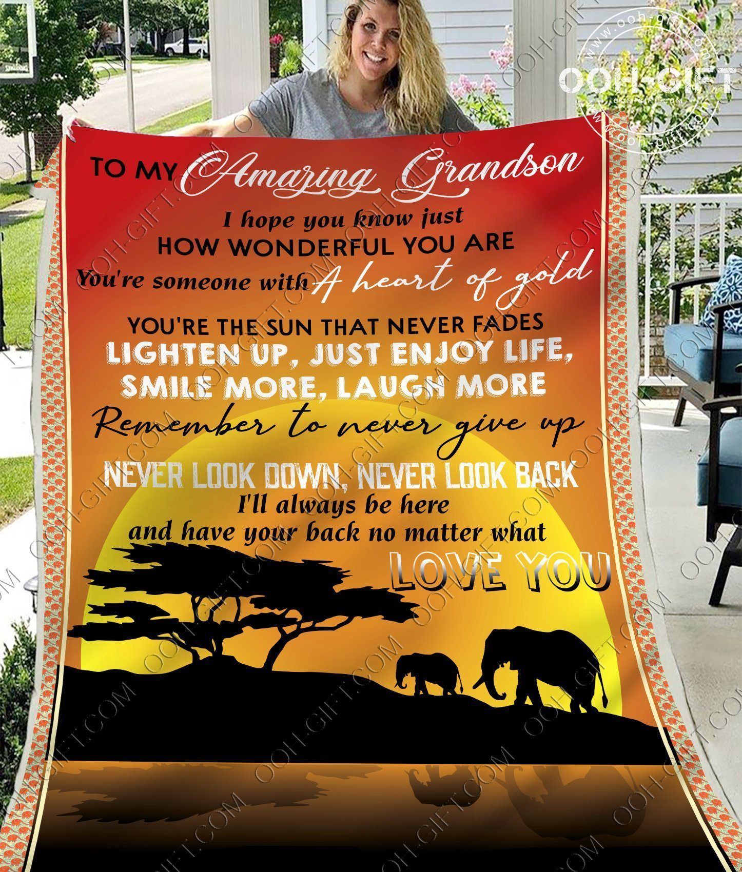 To My Grandson Elephant Sherpa Fleece Blanket