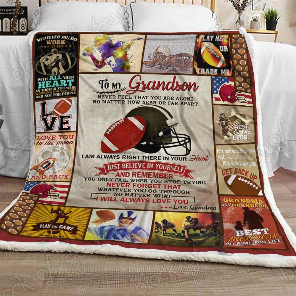 To My Grandson Football Sherpa Fleece Blanket