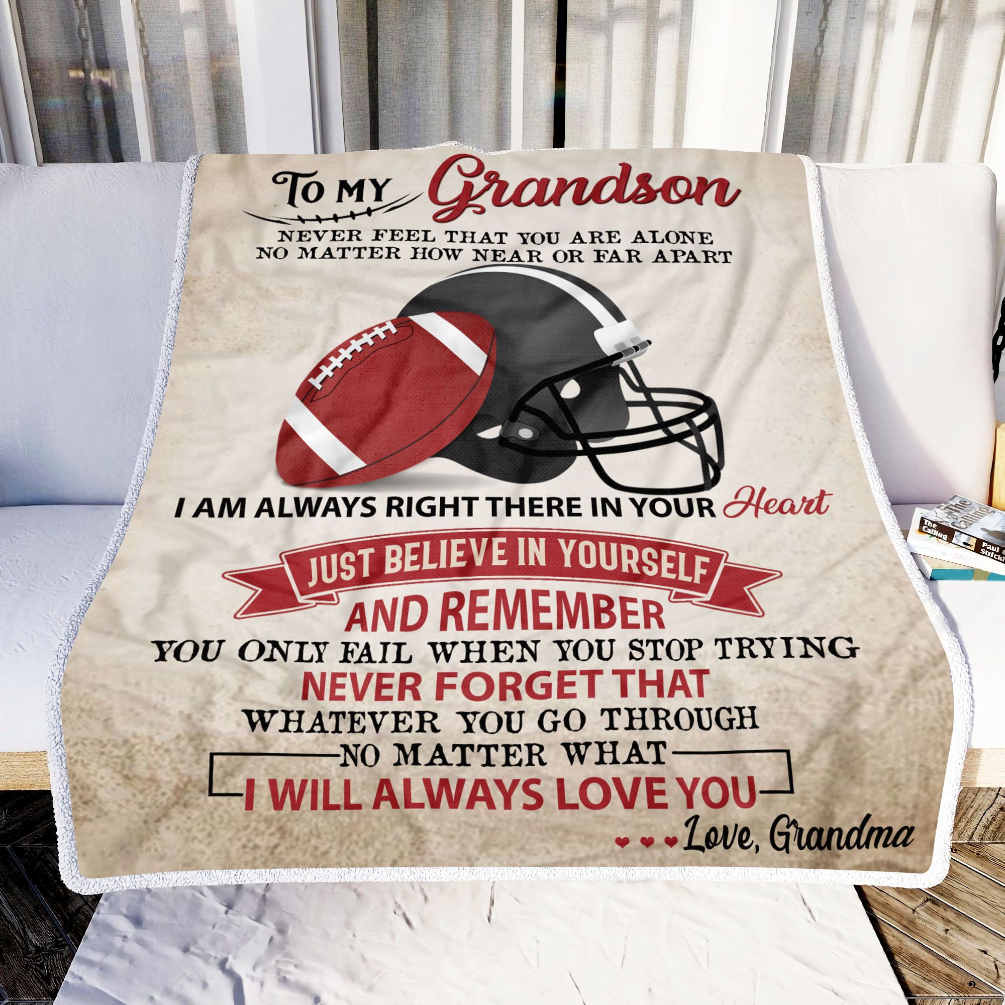 To My Grandson Football Fleece Blanket