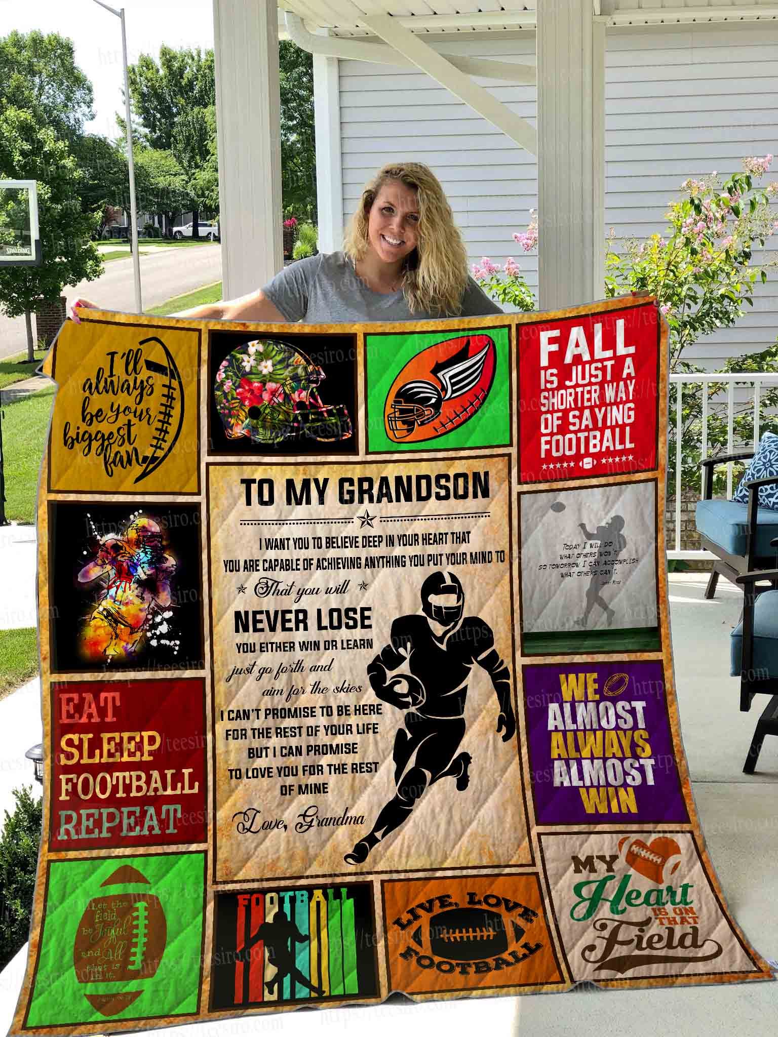 To My Grandson Football Quilt Blanket DHC1501676VT