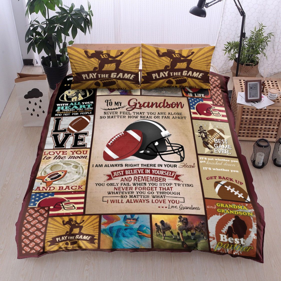 To My Grandson Football Bedding Set