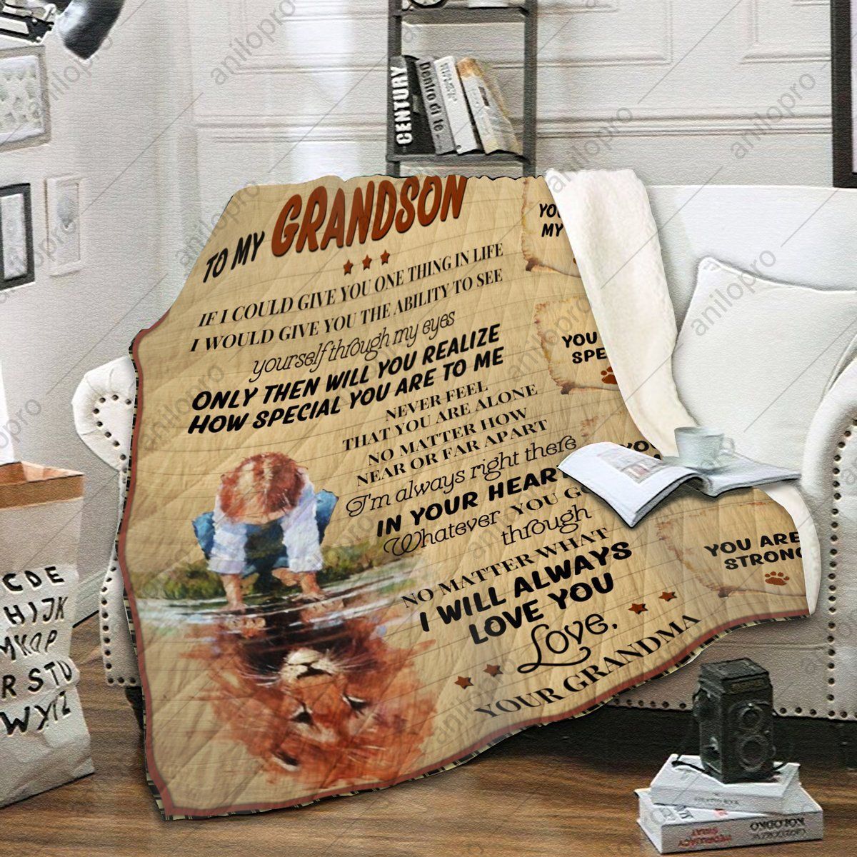 To My Grandson Grandma Lion Sherpa Fleece Blanket
