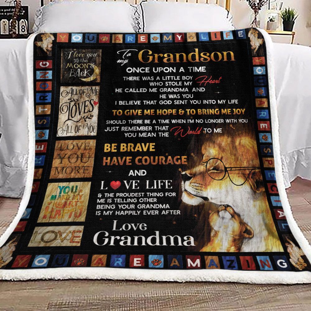 To My Grandson Grandma Lion Sherpa Fleece Blanket