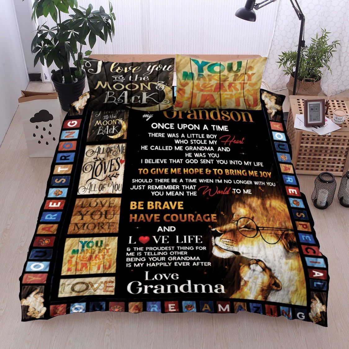 To My Grandson Grandma Lion Bedding Set