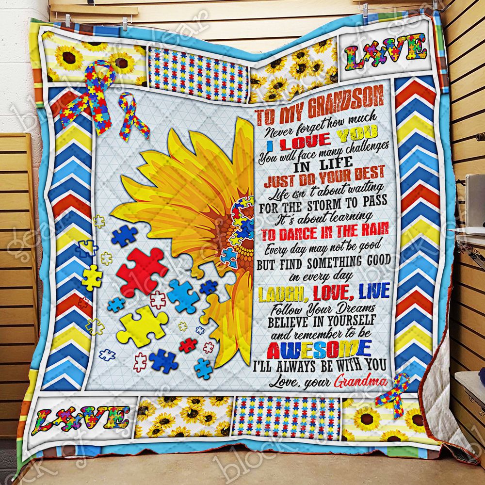 To My Grandson Grandma Loves You Autism Quilt Pn605Gs Dhc11122422Dd