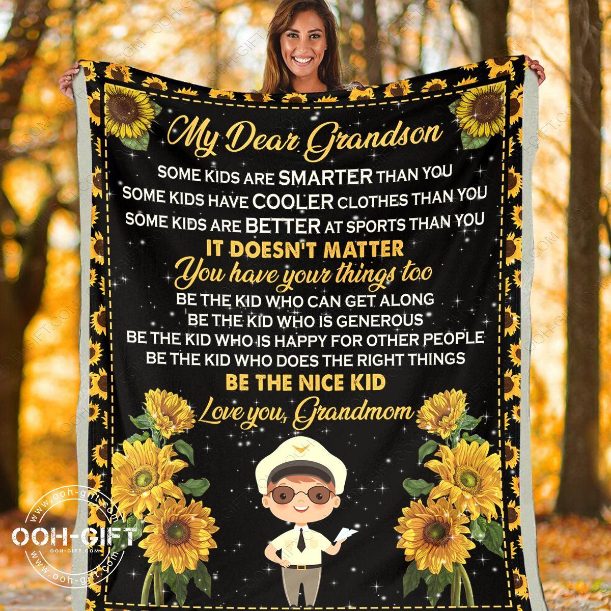 To My Grandson Grandmom Sherpa Fleece Blanket