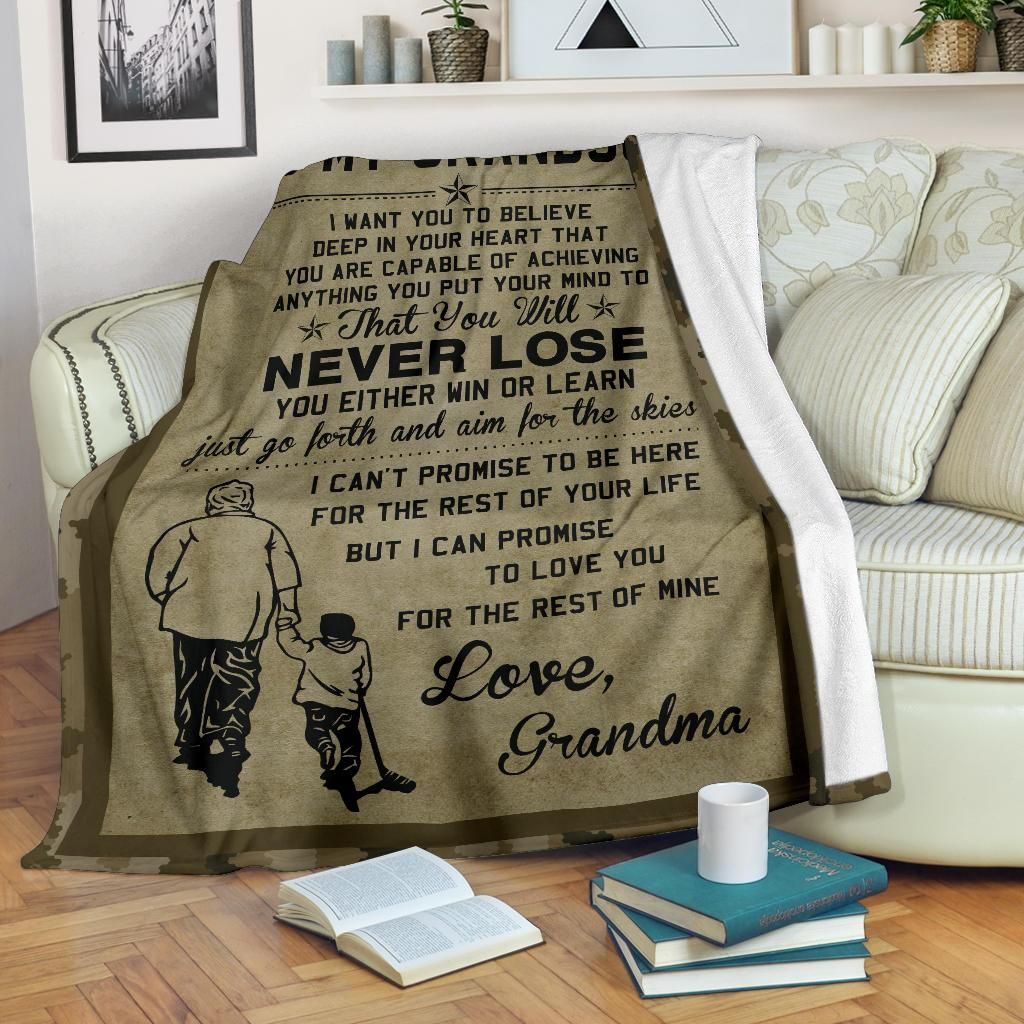 To My Grandson Hockey Sherpa Fleece Blanket