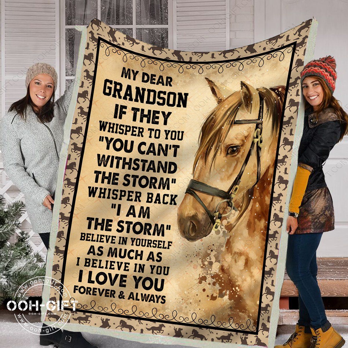 To My Grandson Horse Sherpa Fleece Blanket