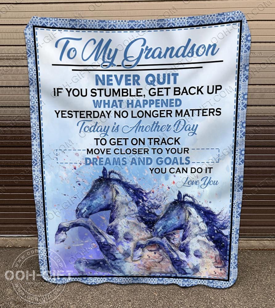 To My Grandson Horse Sherpa Fleece Blanket