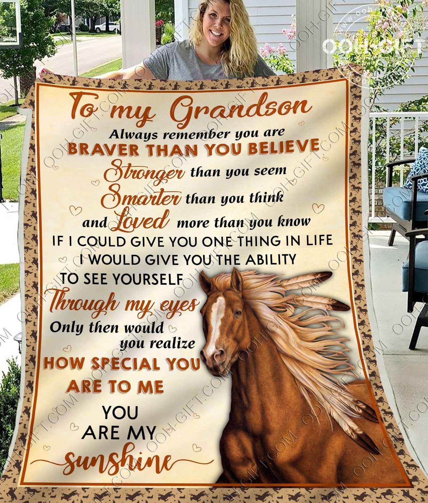 To My Grandson Horse Sherpa Fleece Blanket