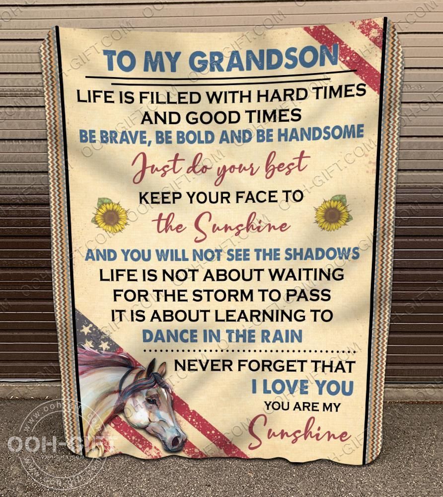 To My Grandson Horse Us Flat Sherpa Fleece Blanket
